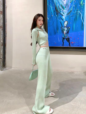 AGAM STUDIO 原创小众设计高级感修身显瘦露腰针织喇叭休闲长裤