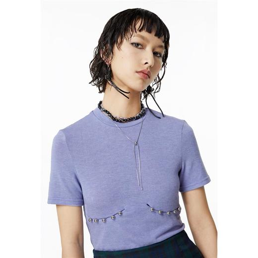 FIRSTFLOOR短袖纽扣开口小众设计感原创圆领镂空修身短款辣妹上衣 商品图2