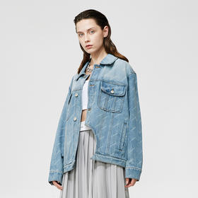 Unawares SS21 弧形缺失剪裁满版提花牛仔夹克