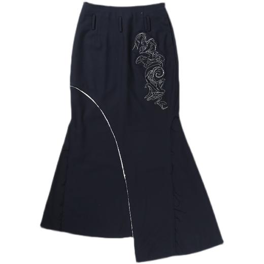 FIRSTFLOOR手绘绣花磨破毛边鱼尾裙高腰修身喇叭原创分割线设计 商品图4