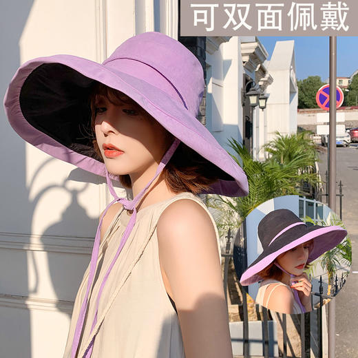 GRH-LJX202155日系韩版新款单色渔夫帽时尚大檐沿帽双面双色佩戴户外沙滩遮阳帽 商品图0