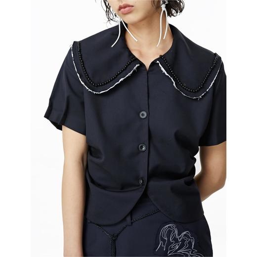 FIRSTFLOOR毛边设计复古娃娃领衬衫原创褶皱不规则泡泡袖大翻领 商品图2