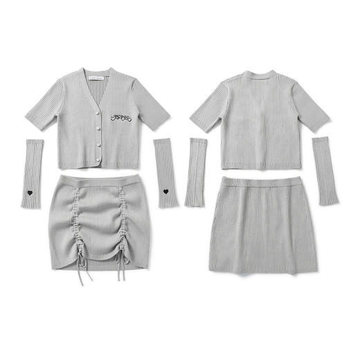 AGAM 90S千禧少女针织刺绣复古短款开衫袖两件套褶皱包臀短裙套装 商品图4