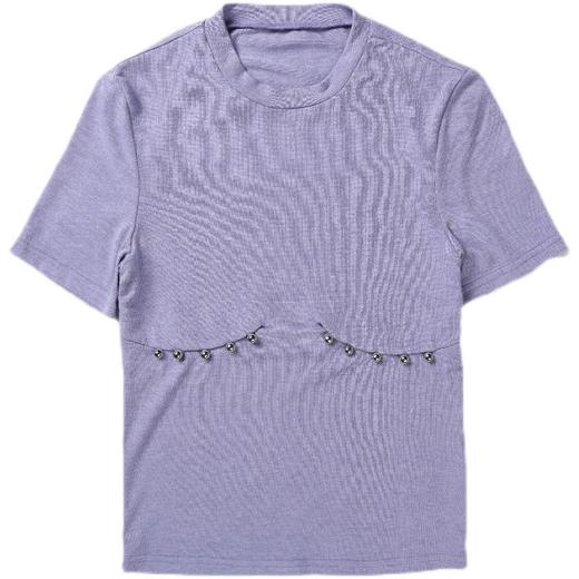 FIRSTFLOOR短袖纽扣开口小众设计感原创圆领镂空修身短款辣妹上衣 商品图4