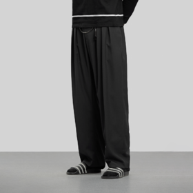 Unawares FW18 三层褶直筒 品牌男装休闲宽松垂感长西裤 炭蓝