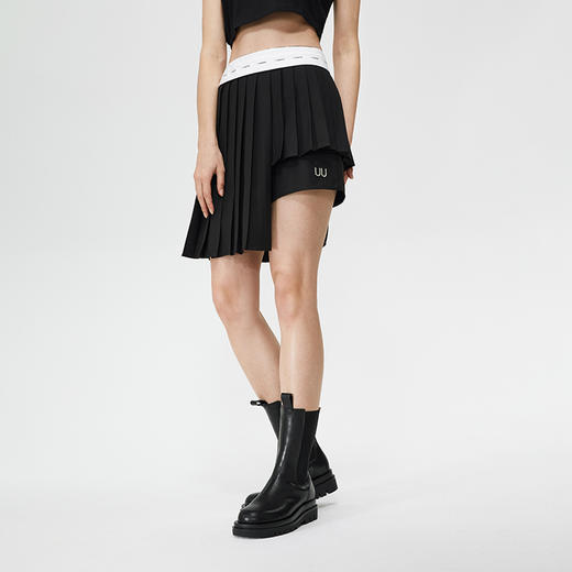 Unawares SS21 多层结构LOGO印花腰衬百褶短裙 商品图0