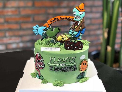 植物大战僵尸芝士糊转印手绘奶油生日蛋糕 商品图0