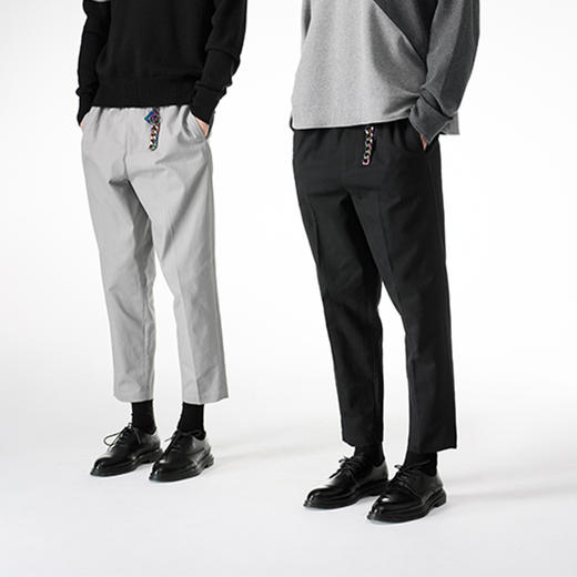 Unawares FW19 彩虹扣松紧腰斜纹面料 宽松休闲裤 商品图0