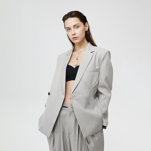 Unawares. SS21 立体压褶剪裁金属挂链双排扣西装 商品图0