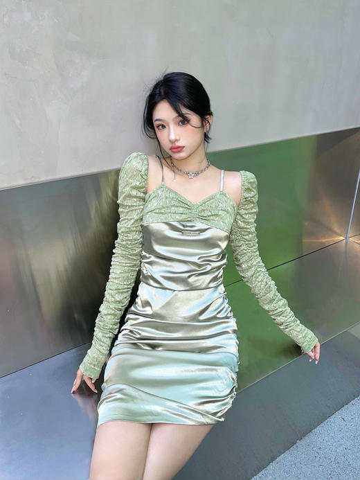 AGAM STUDIO 原创设计小心机性感蕾丝吊带缎面拼接显瘦包臀连衣裙 商品图2