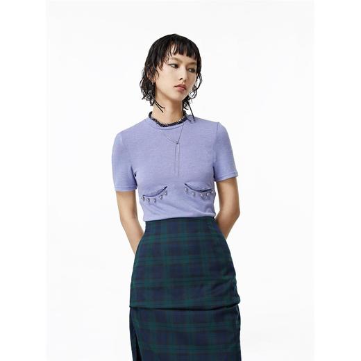 FIRSTFLOOR短袖纽扣开口小众设计感原创圆领镂空修身短款辣妹上衣 商品图3