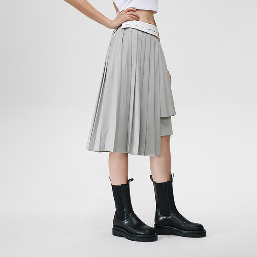 Unawares SS21 多层结构LOGO印花腰衬百褶中长裙 商品图2