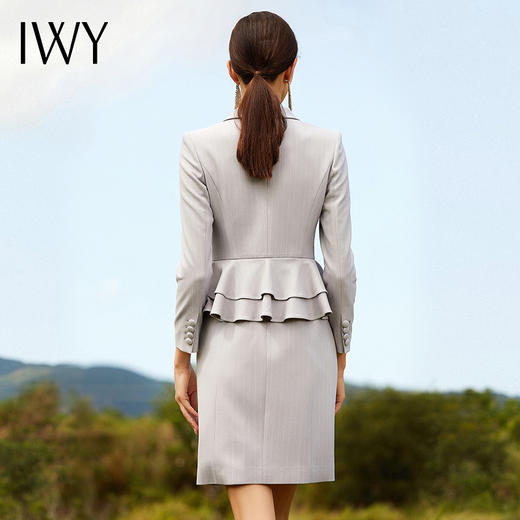 IWY/时尚灰蓝色设计感连衣裙女时尚气质名媛职业修身双排扣通勤商务装203064Q1 商品图3
