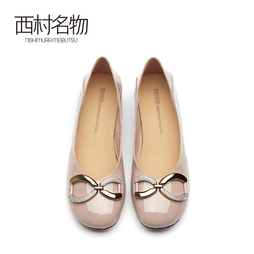 西村名物2021春季新款低跟单鞋小香风休闲通勤金属扣式船鞋T21AE14161 商品图3