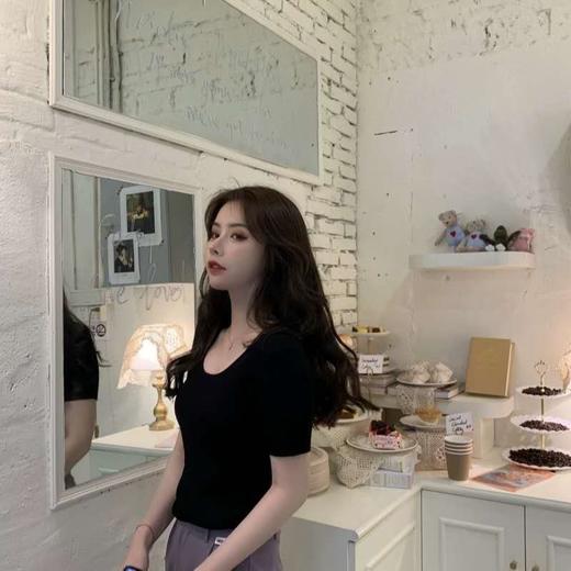 SSEMMY【洋气显瘦，1件穿3季！】超显质感冰丝针织衫，只需1秒，穿出女人味！修身百搭上衣短袖T恤，春夏季超显气质纯色打底衫，ins爆款超热卖 商品图2