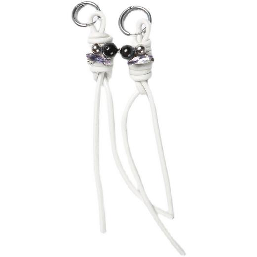 FIRSTFLOOR耳坠合金流苏耳饰耳环个性长款宝石白色绳结皮革钻石针 商品图3