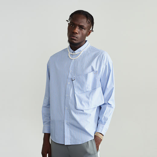 Unawares.FW20 背包可拆卸磁吸式口袋条纹衬衫 商品图2