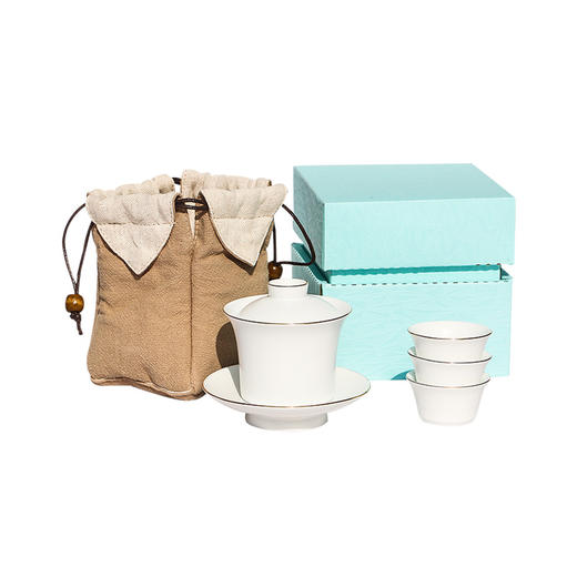 苏茶丨白瓷茶具套组旅行套装一盖碗三茶杯 商品图5