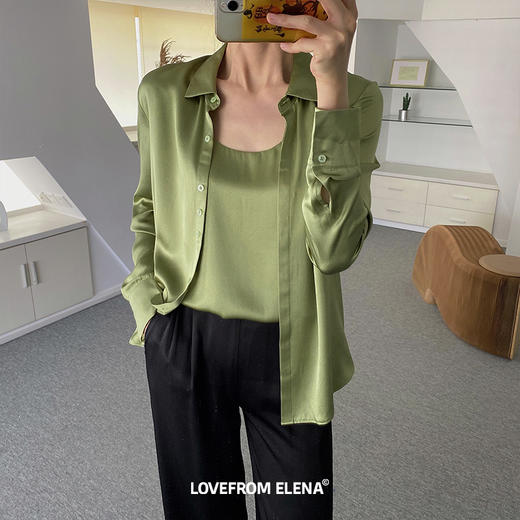 牛油果绿真丝衬衫&背心 商品图0