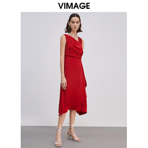 VIMAGE纬漫纪优雅洋装露肩晚礼服裙后背深V红色连衣裙VB2107112 商品图4