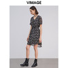 VIMAGE纬漫纪V领几何印花过膝收腰百搭连衣裙VB2107110 商品缩略图0