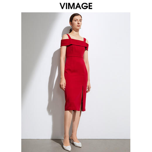 VIMAGE纬漫纪法式洋装吊带晚礼服裙红色连衣裙VB2107122 商品图4