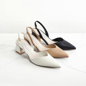 【服饰鞋包】后绊带尖头粗跟单鞋浅口凉鞋