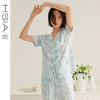 HSIA遐睡衣女夏季新款水墨画印花翻领短袖中腰长裤宽松家居服套装 商品缩略图0