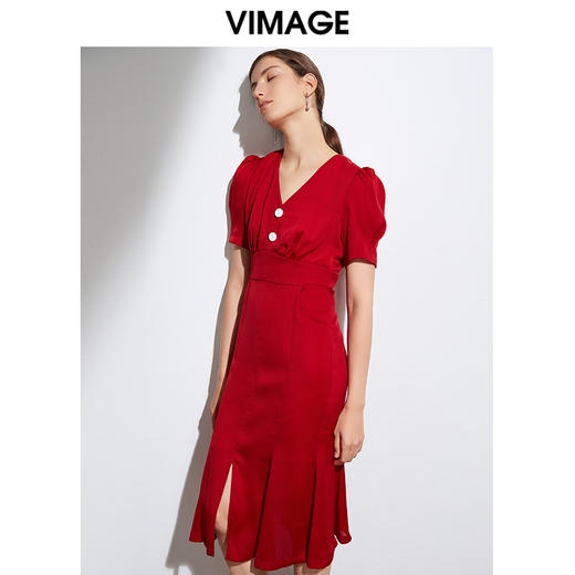 VIMAGE纬漫纪女装夏季时尚修身高腰法式连衣裙VB2107136 商品图6