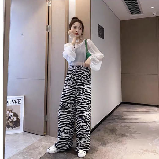 女士阔腿裤夏季薄款高腰垂坠感宽松九分洋气时尚欧美斑马纹小个子 商品图1