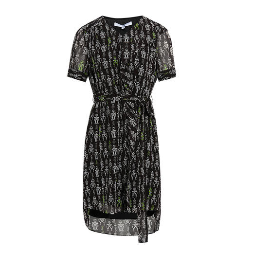 VIMAGE纬漫纪V领几何印花过膝收腰百搭连衣裙VB2107110 商品图3