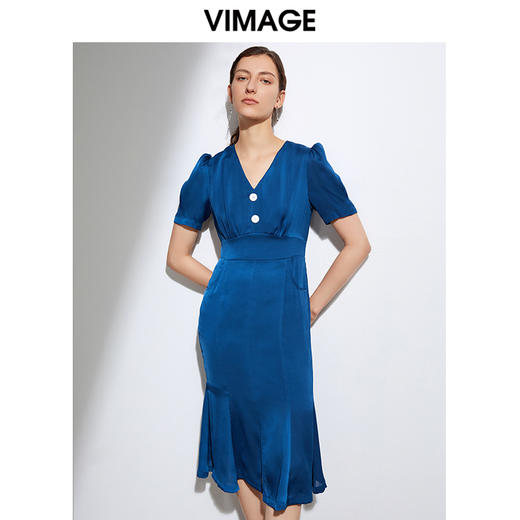 VIMAGE纬漫纪女装夏季时尚修身高腰法式连衣裙VB2107136 商品图4