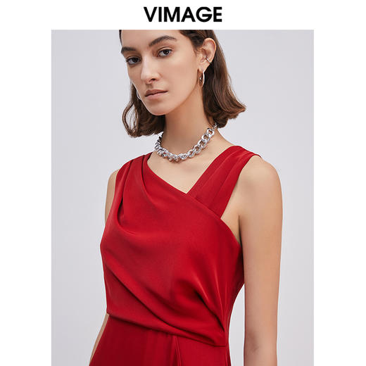 VIMAGE纬漫纪优雅洋装露肩晚礼服裙后背深V红色连衣裙VB2107112 商品图1