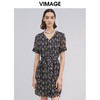 VIMAGE纬漫纪V领几何印花过膝收腰百搭连衣裙VB2107110 商品缩略图5