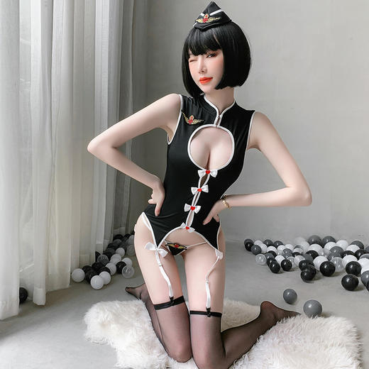 【空姐爱旗袍】情趣内衣 OL制服 镂空 旗袍 夜店 角色扮演 性感 空姐 套装 7053 商品图3