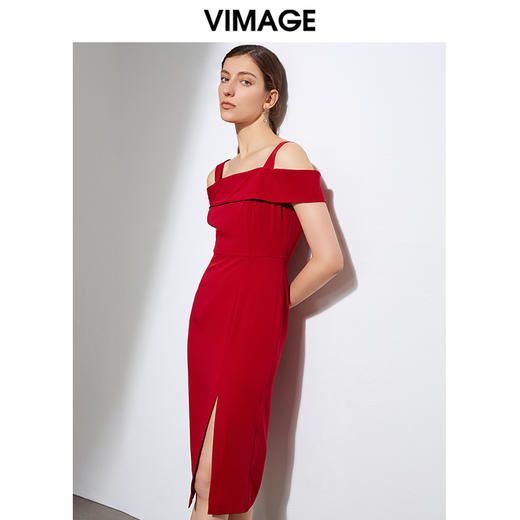 VIMAGE纬漫纪法式洋装吊带晚礼服裙红色连衣裙VB2107122 商品图5