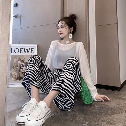 女士阔腿裤夏季薄款高腰垂坠感宽松九分洋气时尚欧美斑马纹小个子 商品图2