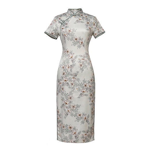 上海旗袍厂BJS-3156新款夏季高档改良复古丝绸旗袍新式中长款旗袍连衣裙 商品图4