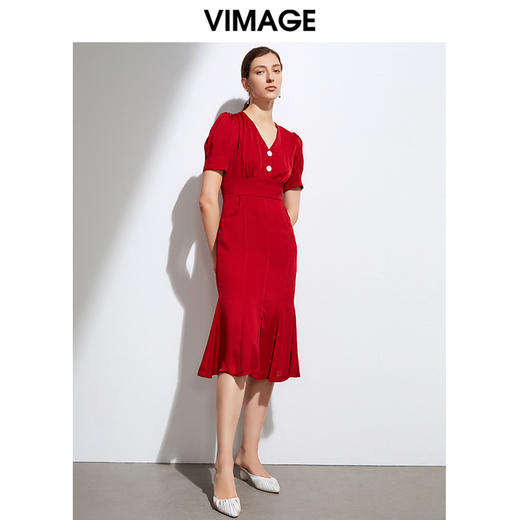 VIMAGE纬漫纪女装夏季时尚修身高腰法式连衣裙VB2107136 商品图7