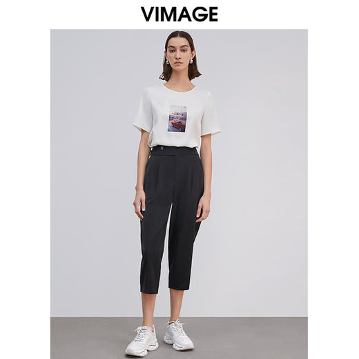 VIMAGE纬漫纪夏季时尚潮流印花短袖t恤女潮白色上衣ins潮VB2105102 商品图0