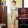 上海旗袍厂BJS-3156新款夏季高档改良复古丝绸旗袍新式中长款旗袍连衣裙 商品缩略图0