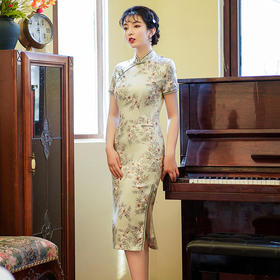 上海旗袍厂BJS-3156新款夏季高档改良复古丝绸旗袍新式中长款旗袍连衣裙