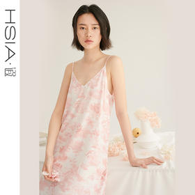 HSIA遐 性感睡裙女夏季新款水墨画印花V领宽松可调节肩带吊带睡衣