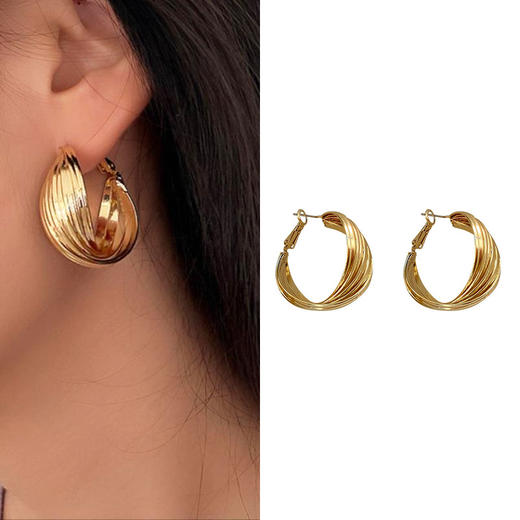 JU-A5806欧美风耳饰简约个性大气耳环港风时尚耳钉女2021年新款潮麻花耳圈 商品图0