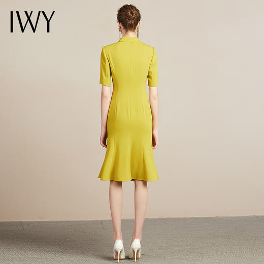 IWY/高端时尚芥末黄中袖连衣裙欧美女装西装领修身气质名媛裙212035Q1 商品图3