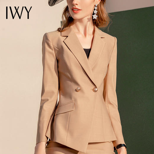 IWY/卡其色西装套装女通勤套裙不对称气质高端名媛ol职业装女C1127+S982 商品图4