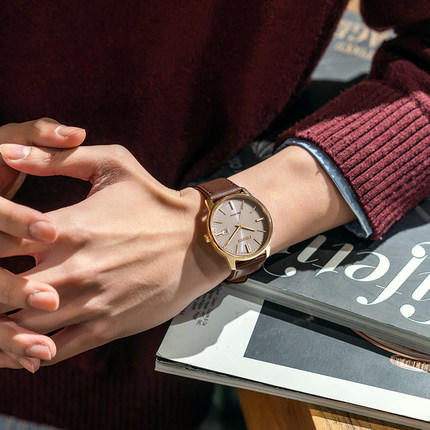 西铁城日本官方正品时尚简约卡其色表盘皮带光动能情侣对表男士手表BM7523-12X 商品图2