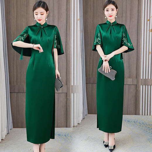 AHM-2939连肩斗篷式优雅绣花旗袍连衣裙 商品图0