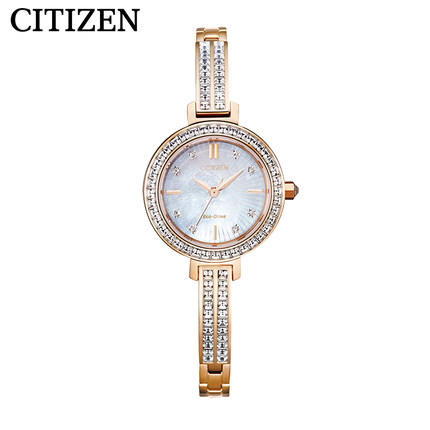 西铁城日本官方正品复古纤巧璀璨水晶贝母表盘光动能女表EM0863-53D 商品图6