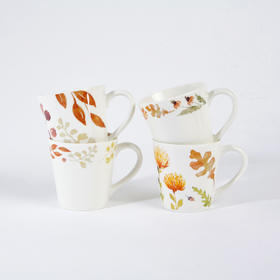 [现代住宅] 新款 韩国 叶子印花 咖啡杯 马克杯 4P 组合 300MLJPY带授权招加盟代理